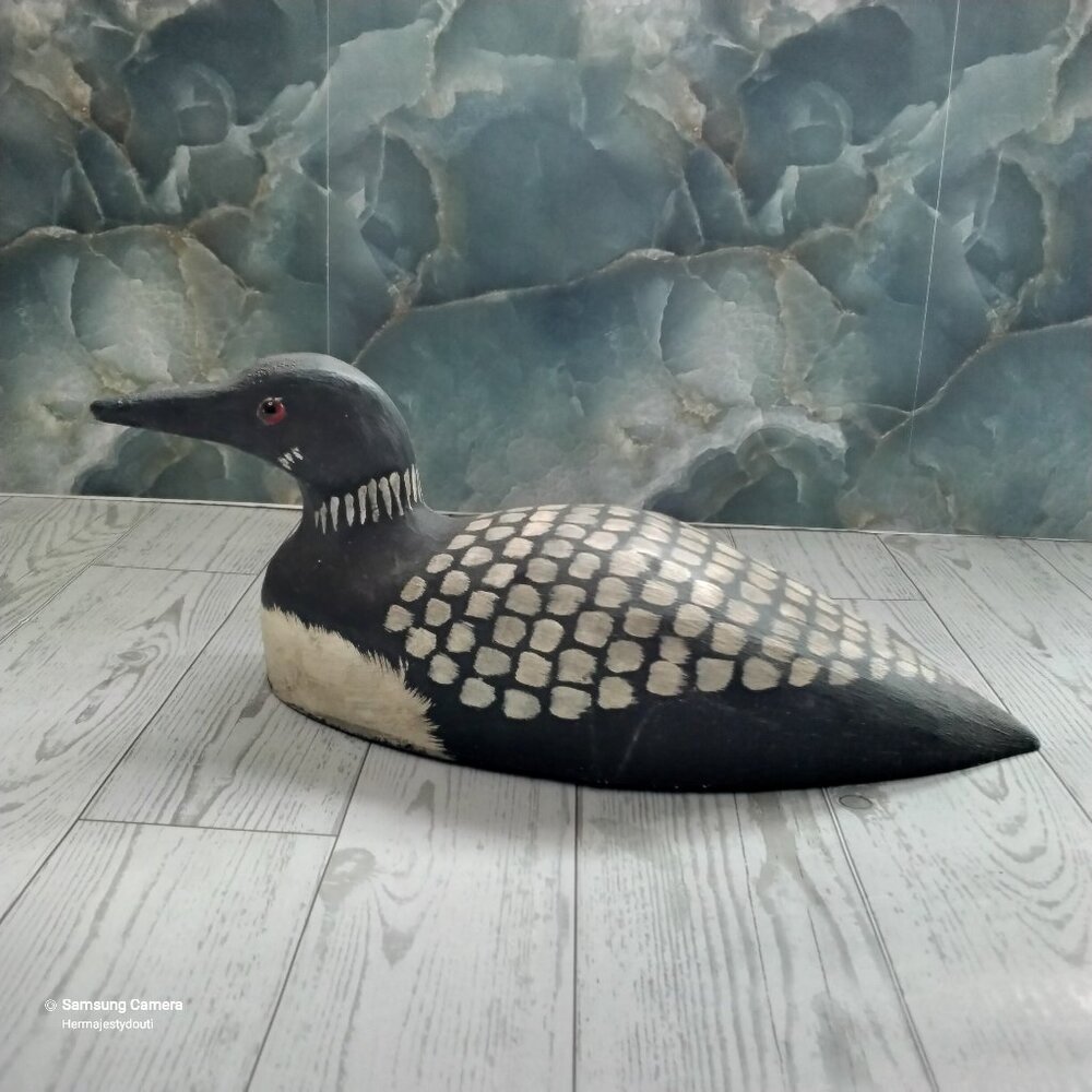 Vintage "Monk" Hand Painted Loon Duck Decorative Decoy Red Eyes GUC